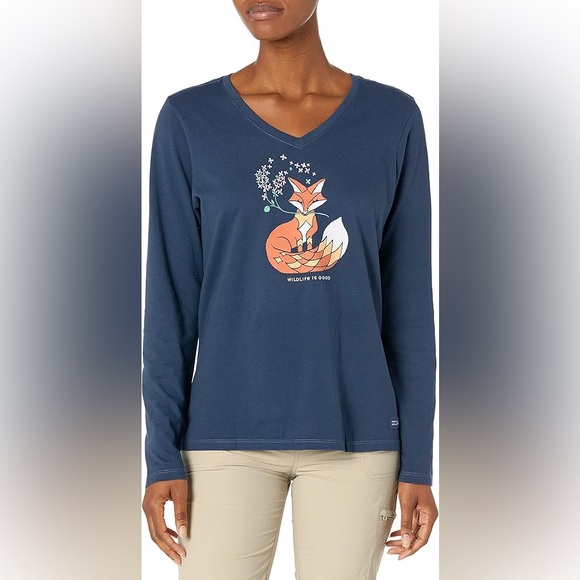 Life is Good Wild Fox Womens Long Sleeve Shirt Darkest Blue - Picture 5 of 5